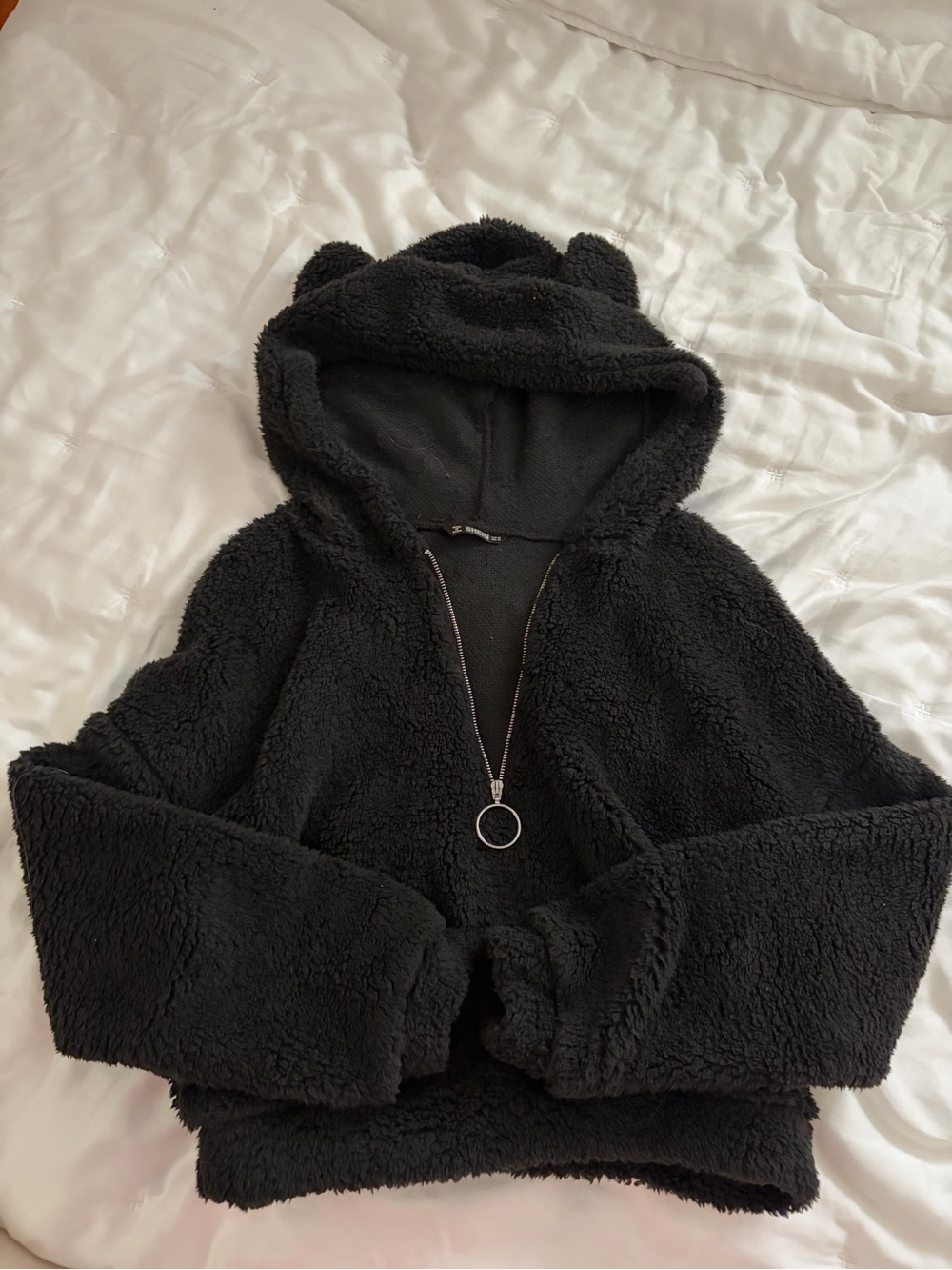 SHEIN Black Sherpa Zip Pullover